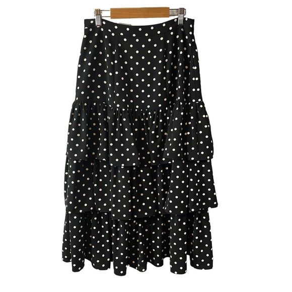 Cinq A Sept Rowena Black White Polka Dot Ruffle Tiered Midi Skirt Size 8 - Picture 5 of 9